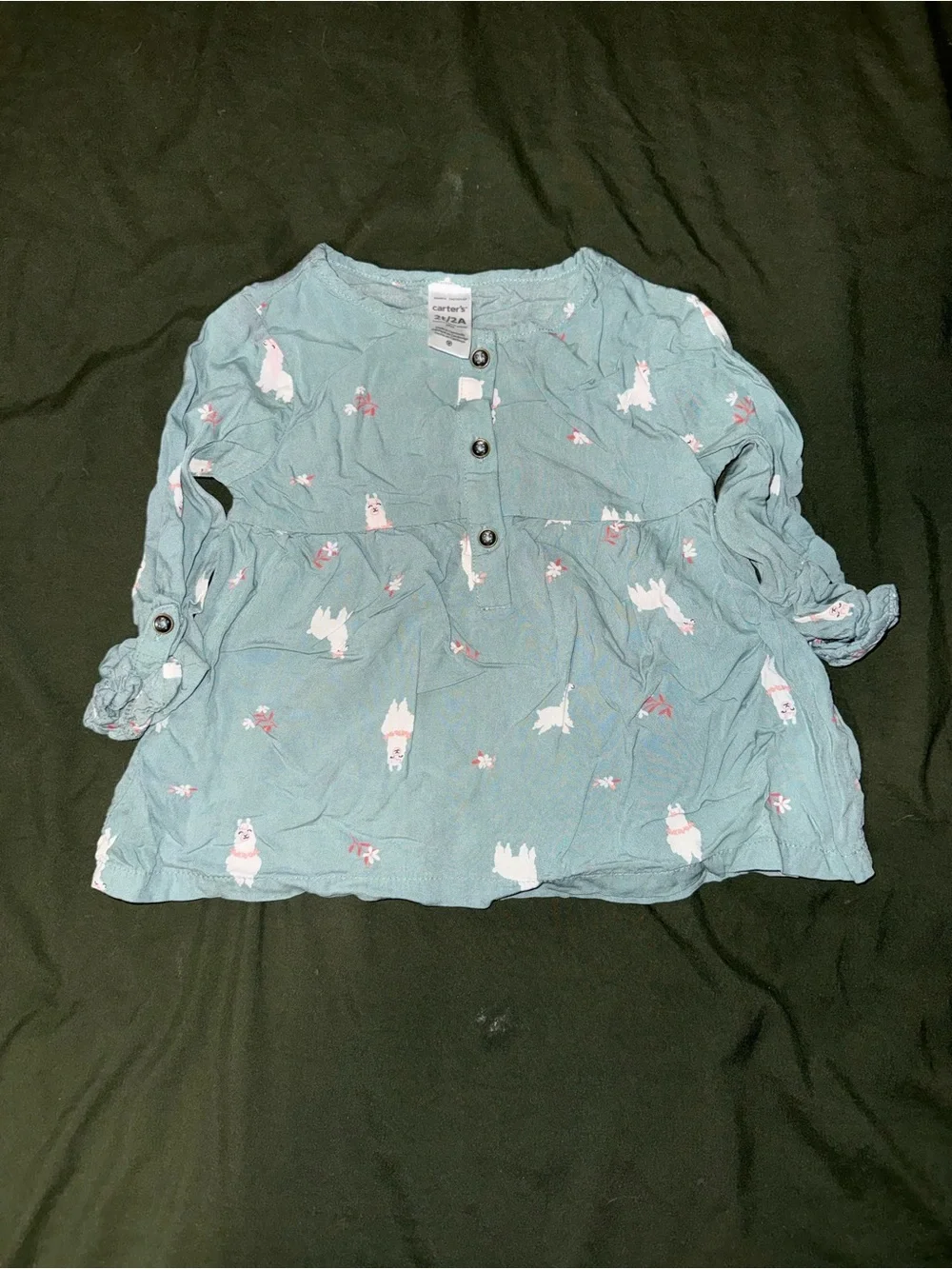 Carter's Teal Long-Sleeve Top with Subtle White Prints